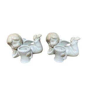 Set of 2 Vintage 1981 Fitz & Floyd Angel Cherub Candlestick Holders Japan